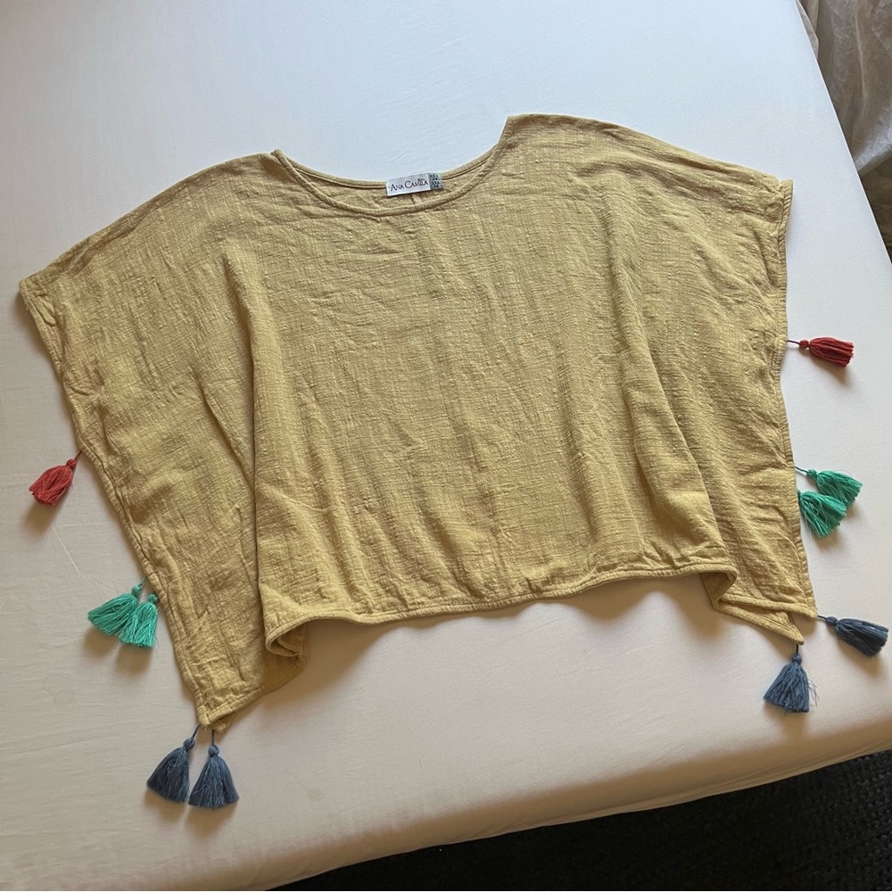 Yellow Tassel Crop Top - Lightweight Women's Blouse